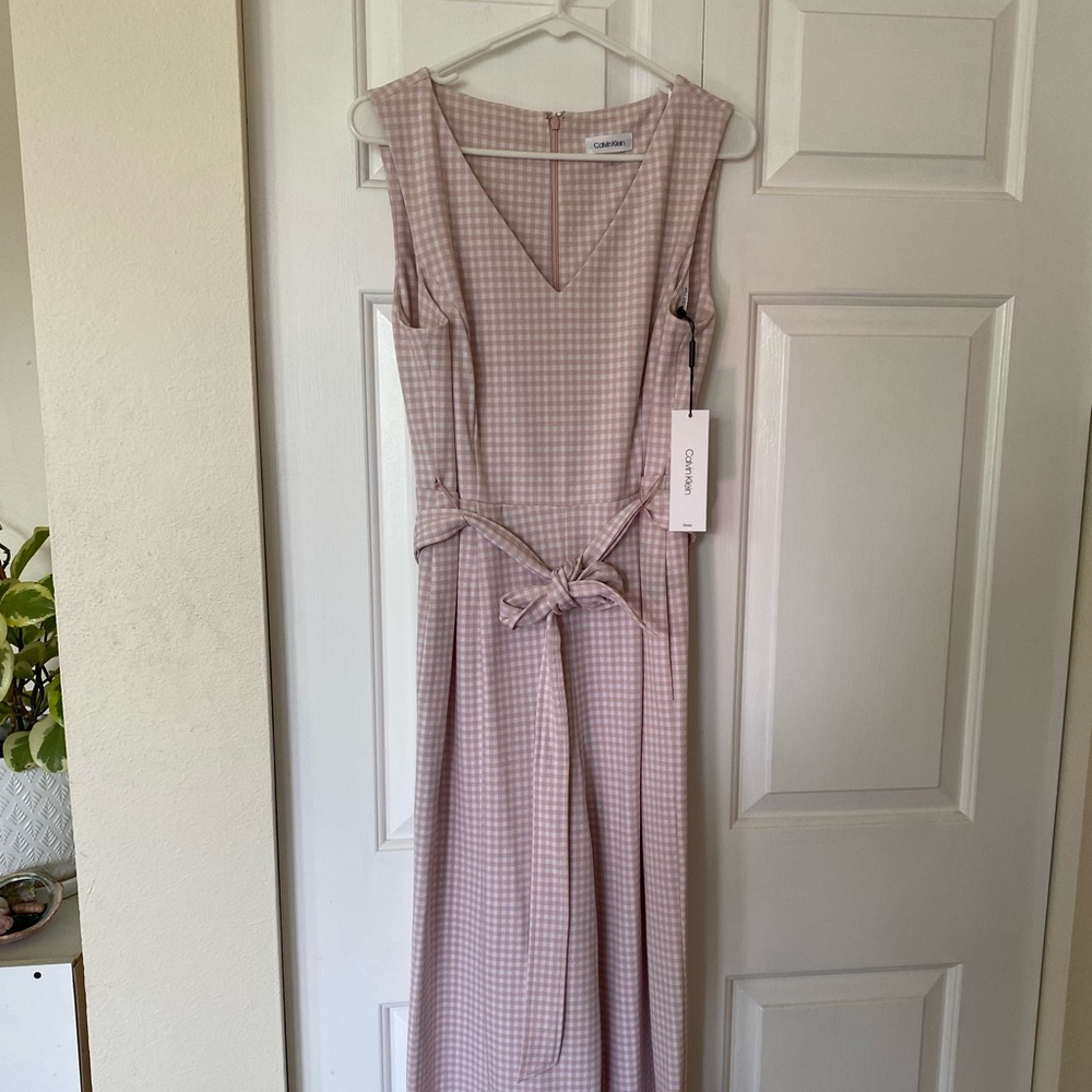 Calvin Klein pink gingham jumpsuit size 10 NWT